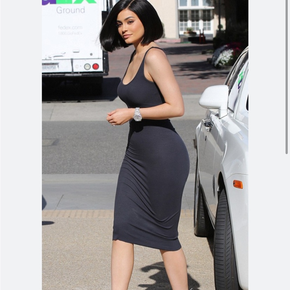 ENZA COSTA Ribbed silk dark olive green tank dress.